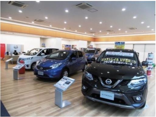 ショールームです。展示車も試乗車も多く用意しております
