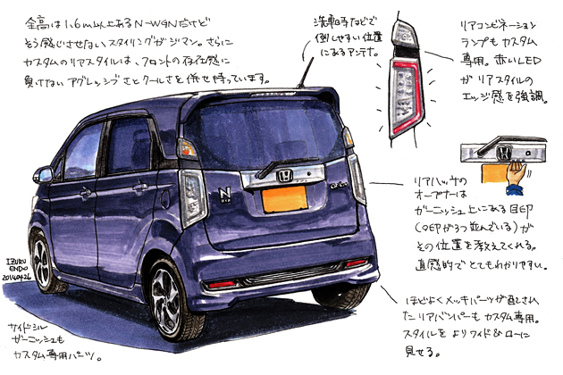 ホンダ N Wgn カスタム イラスト試乗レポート 遠藤イヅル 2 3 徹底検証 14年新型車種ー試乗レポート Mota