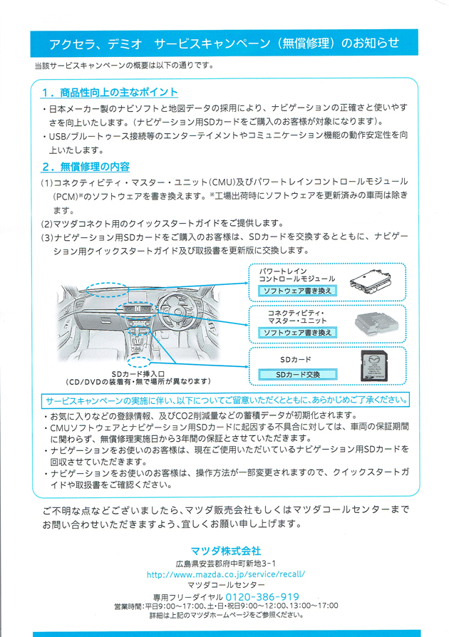 デミオサービスキャンペーン マツダコネクト 裏