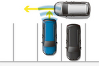 リアトラフィックアラート （後退時警告・衝突軽減 ブレーキ機能）イメージ　TSI Highlineに標準装備 TSI Comfotlineにオプション（セーフティパッケージ）