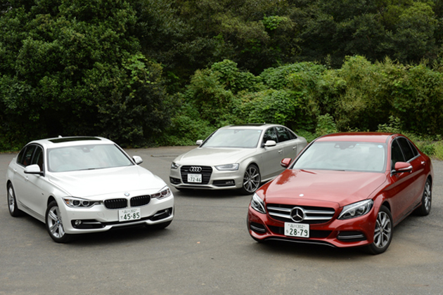 ドイツの3大ライバル(左から)「BMW3シリーズ」(写真は旧型モデル)「アウディ A4」(写真は旧型モデル)「メルセデス・ベンツ Cクラス」