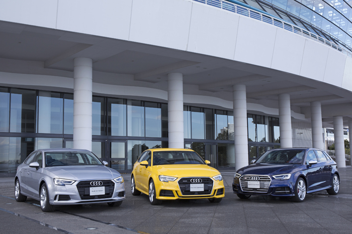 （左から）Audi A3 sedan／A3 Sportback／S3 Sportback