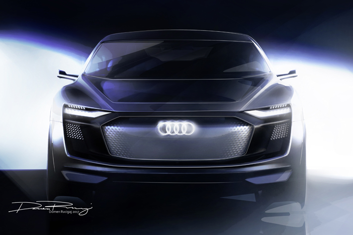 アウディ、発表間近の電気自動車4ドアクーペSUVのスケッチを公開【上海ショー2017】