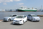 左から、クラウンハイブリッド、HS、プリウス