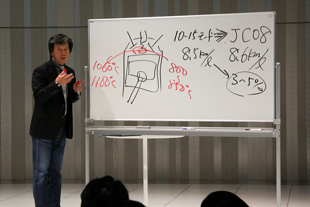 燃焼温度を高めることで効率をアップ。10・15モードよりJC08モード燃費のが良くなったと言う