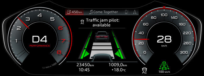 アウディ 新型A8に搭載されるAudi AIトラフィックジャムパイロット