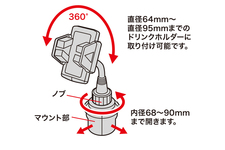 ドリンクホルダーに固定できるスマートフォン用車載ホルダー