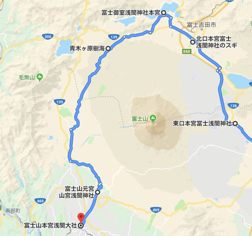 富士山浅間神社五社巡り ルート