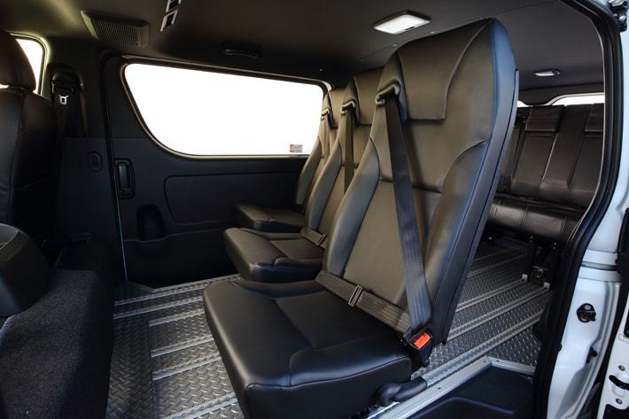 ダイレクトカーズ ハイエース フローリング加工 ロングスライドレール 脱着式サードシート