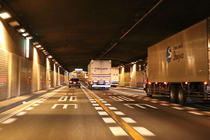 【三菱 新型eKワゴン(ノンターボ) 燃費レポート】試乗ルート1「高速道路」首都高湾岸線・東京港トンネルにて