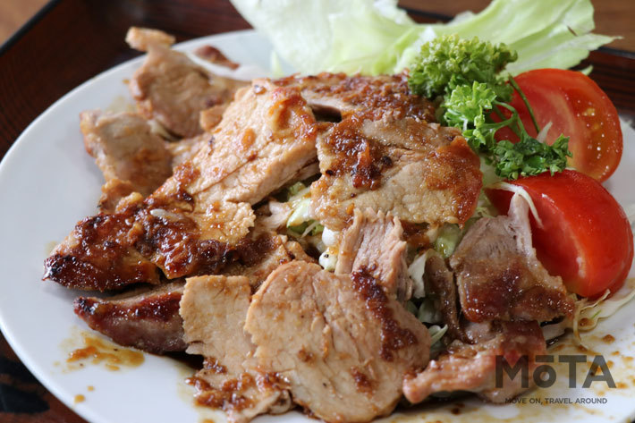 焼肉定食(750円)はニンニクも効いた濃いぃ味付けの豚肉を焼いたボリューム満点の逸品でした／「ドライブイン 道」(群馬県富岡市)[三菱 デリカD:5で行く渋滞対決 2019お盆編]