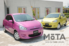 2012年デビュー時の三菱 ミラージュはかわいらしい玉子型フォルムを強調した前後デザインが印象的