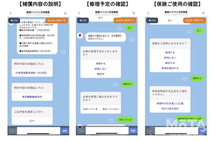 その場で気軽に加入できるLINEほけんや、事故の際のやりとりをLINEで手軽に行えるサービスも