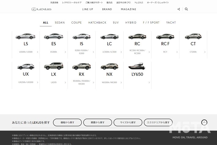レクサス 国内オールラインナップ(2020年9月現在)[レクサス公式Webサイトより]
