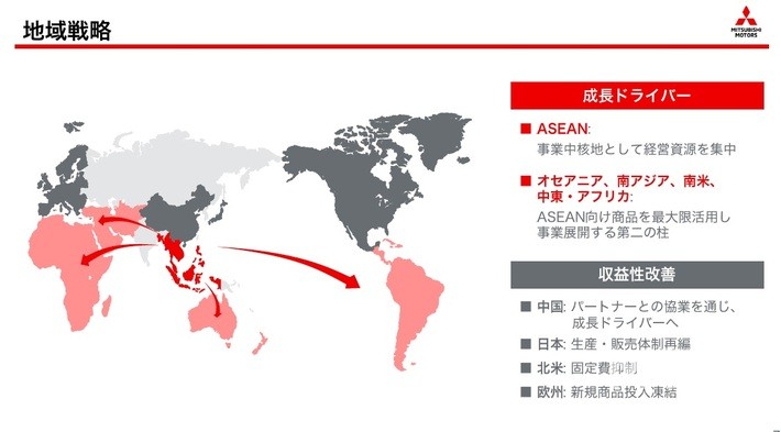 ご覧の通り、今後はASEA地域を中心に注力してく。北米は固定費を抑えるにとどめ、欧州市場には新型車の投入はしない見込み