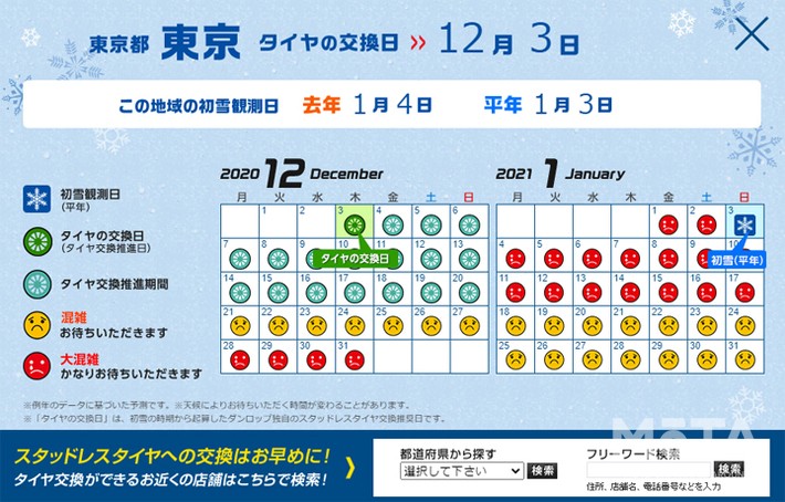 スタッドレスはいつ頃までに交換 地域ごとに分かる タイヤの交換時期カレンダー や注意点を紹介 コラム Mota