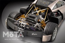 リアカウルを開けると出現するエンジンは、車重バランスの良いミッドシップ（エンジンを後輪軸より運転席側に配置すること）に搭載。メルセデスAMGから特別供給された6.0リッターV型12気筒ツインターボエンジンの最高出力は730PS、最大トルクは102.0kg.mを発生する。