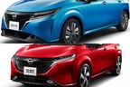 日産 新型「NOTE AURA（ノート オーラ）」[2021年6月15日（火）発表・2021年秋発売予定]（上は「日産 ノート」）