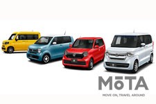 Hondaの軽乗用車「N」シリーズ［右から］N-BOX（エヌボックス）／N-ONE（エヌワン）／N-WGN（エヌワゴン）／N-VAN（エヌバン）