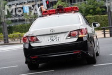 東京2020オリンピック・パラリンピック警備支援で都内を走行する福岡県警のパトカー（東京都臨海副都心周辺）[撮影：2021年7月初旬]