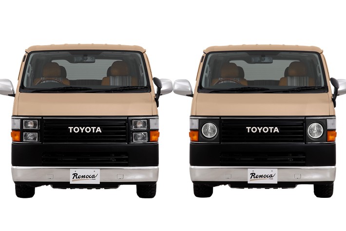 懐かしいハイエース50系を思わせる角型ヘッドライトと丸型ヘッドライト