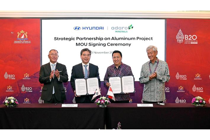 Hyundai Motor CompanyとPT Adaro Minerals Indonesia Tbk.が自動車生産の需要拡大に伴うアルミニウムの供給確保に関する覚書に署名