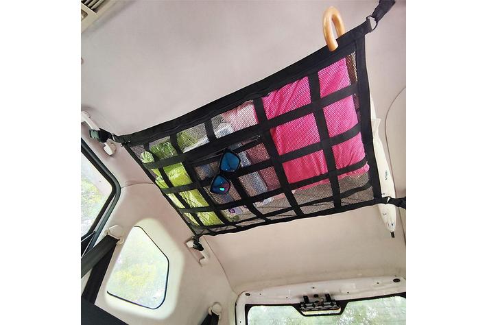 100均『車用天井収納ネット』が便利すぎる！収納スペースがアップする買って大正解なアイテムとは｜暮らしニスタ 新型 車内天井収納 に適用 KIA エクシード (令和元年-令和5年) 車載用 収納ネット 荷物の散らかり防止 二層仕切り 大容量