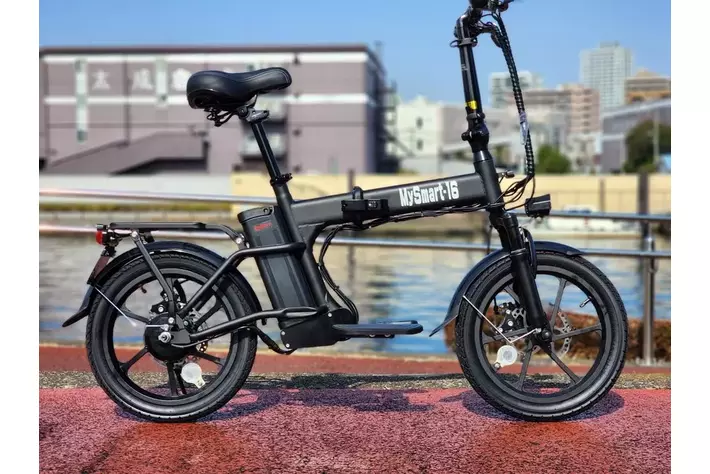 免許不要の電動バイク！今までに無かった16inch折り畳み自転車タイプ(フロントサスペンション付き)MySmart16(マイスマート16)