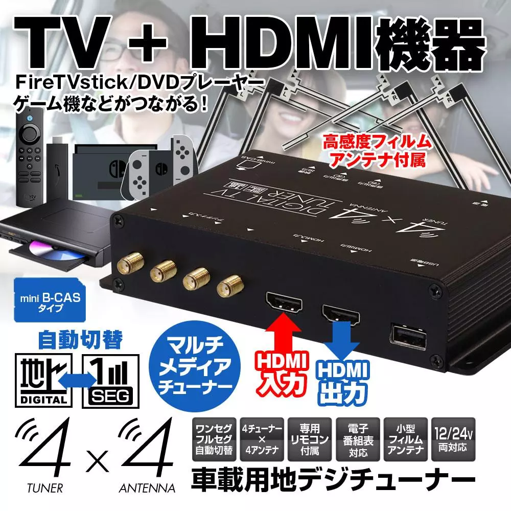 デジタルTVチューナー 車用　HDMI入力　新型 新品フィルムアンテナ付き 18140710968_1ebf.webp