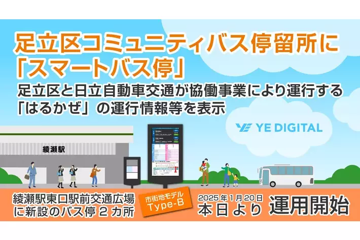 足立区コミュニティバス停留所に「スマートバス停」、本日より運用開始