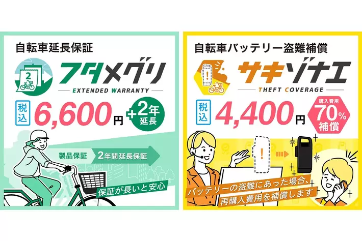 新たな有償オプションサービス、自転車延長保証「フタメグリ」と自転車バッテリー盗難補償「サキゾナエ」の販売を開始