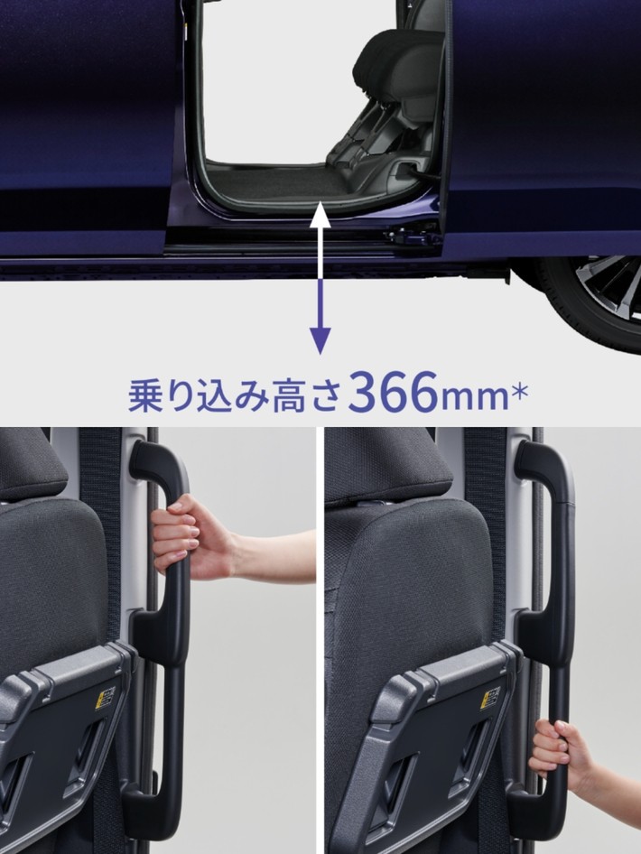 握りやすいハンドルなど、乗り降りのしやすい工夫がルーミーには施されている