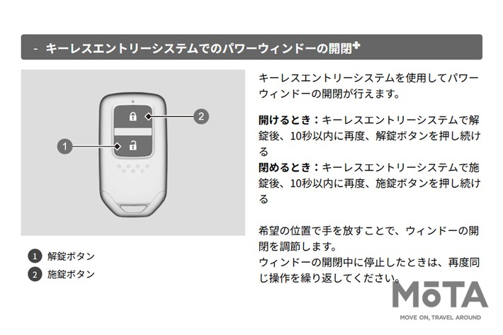 ホンダ キーレスエントリーシステムでのパワーウインドウ開閉