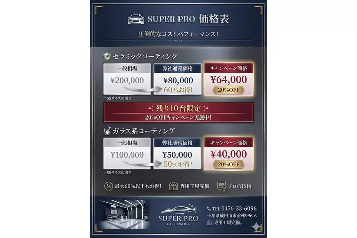 SUPER PRO、年末年始キャンペーンを開催。全カーコーティングメニューを“期間限定20％OFF”で提供開始。成田空港駐車場で時間の活用を