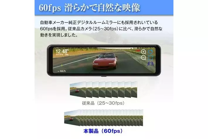 MAXWINの高画質60fpsリアカメラを採用した純正ミラーに被せて