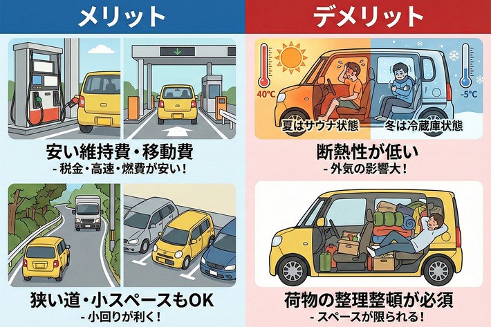 軽自動車で車中泊をするメリットとデメリット