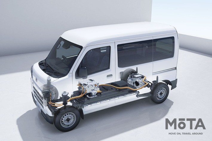 ダイハツ e-ハイゼットカーゴとe-アトレーのEVシステムの配置