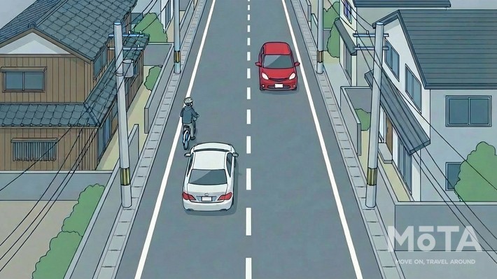 狭い道で対向車がいて、自転車の追い越しで間隔を取れない場合