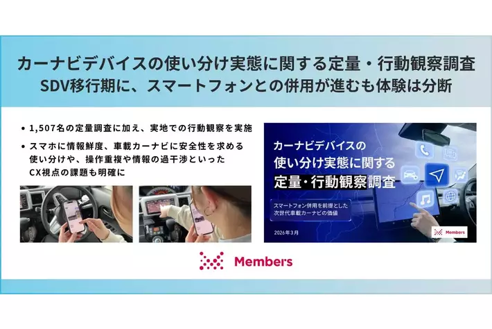 【カーナビデバイスの使い分け実態に関する定量・行動観察調査】SDV移行期に、スマートフォンとの併用が進むも体験は分断