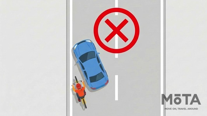 自転車にブレーキをかけさせるなど、妨害行為となってしまう左寄せ