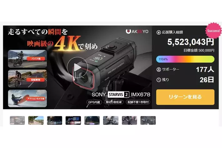 自転車にも「青切符」時代が到来--走行映像の記録が、今こそ必要な理由。【AKEEYO】AKY-730 Pro、Makuake公開1週間で達成率1,104%・550万円を突破