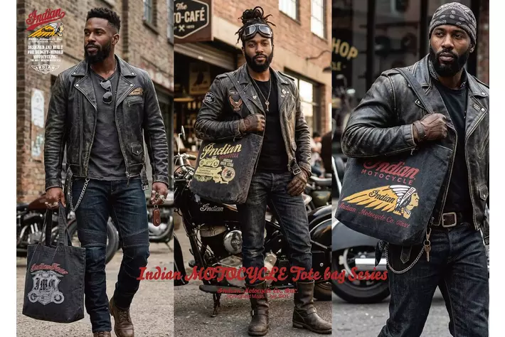 E-COMEGROUPよりアメリカ最古の二輪ブランド「Indian Motocycle」のヴィンテージ感溢れるトートバッグが登場。～伝説のヘリテージを日常に象徴的なデザインを冠した3種を展開～