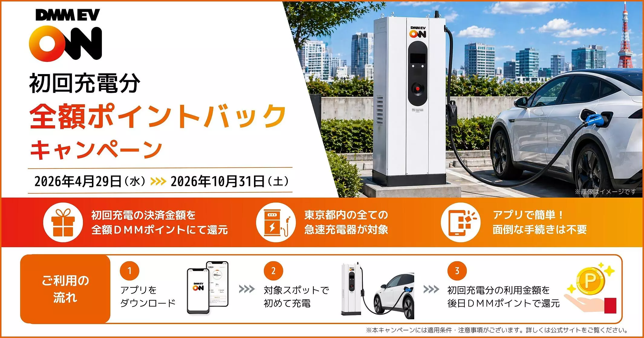 DMM EV ON】初回充電料金を全額ポイント還元するお得なキャンペーンを