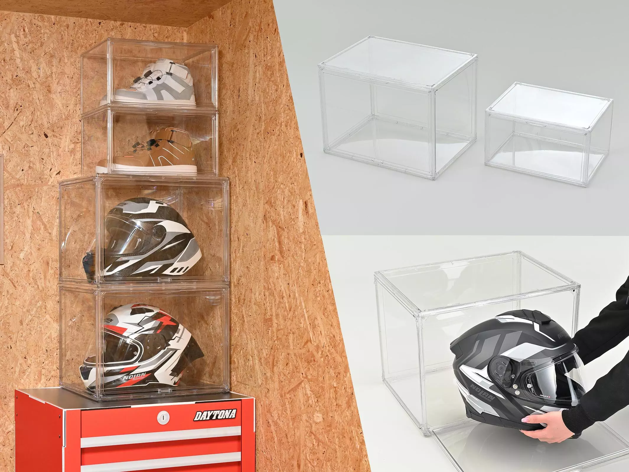 株式会社デイトナ】ガレージをもっと自分空間に！ヘルメットやシューズ
