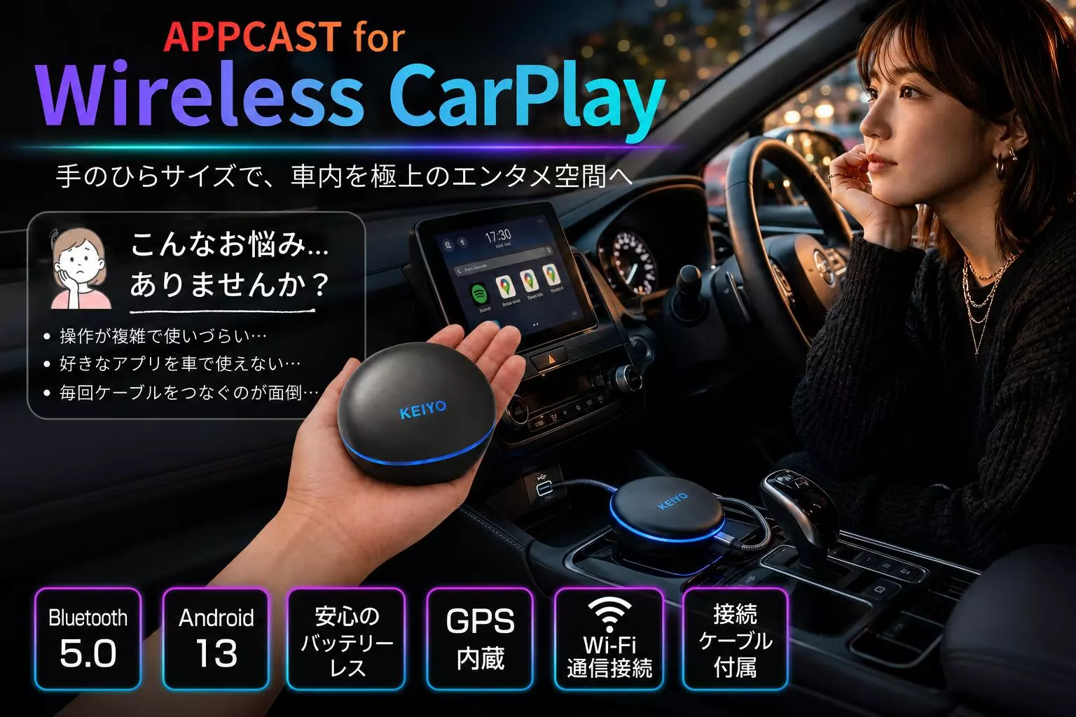 KEIYO【EC限定販売】大容量・無線CarPlay対応の次世代AIBOX「APPCAST