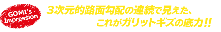 ３次元的路面勾配の連続で見えた、これがガリットギズの底力！！