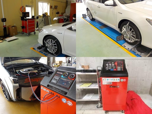 アームテックス社製4輪アライメントテスター導入店、Snap-On社製エアコンクリーニングシステム導入店当社で購入されていないお車でももちろん大歓迎です。無料見積りをご案内させていただきます。